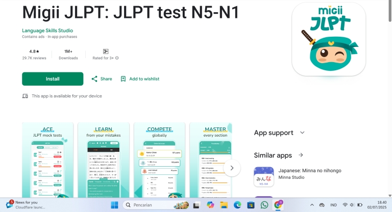 tampilan aplikasi migii jlpt